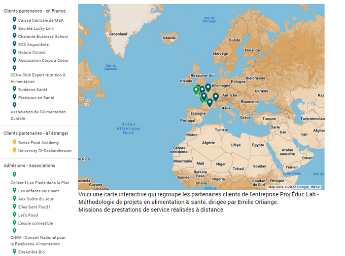 Carte interactive des Partenaires - clients de Proj'Éduc Lab